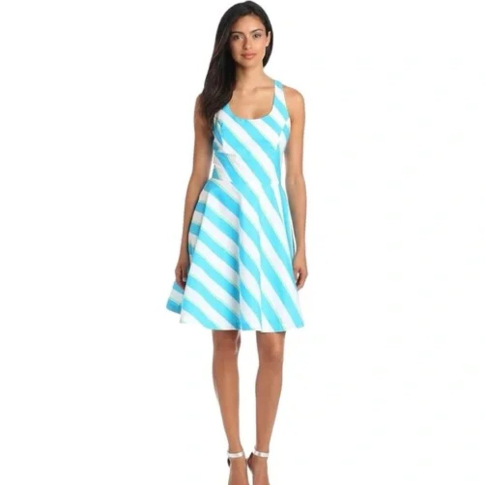 Lily Pulitzer Zo Dress Short Sleeveless Fit Flare White Blue Stripes, Size 0